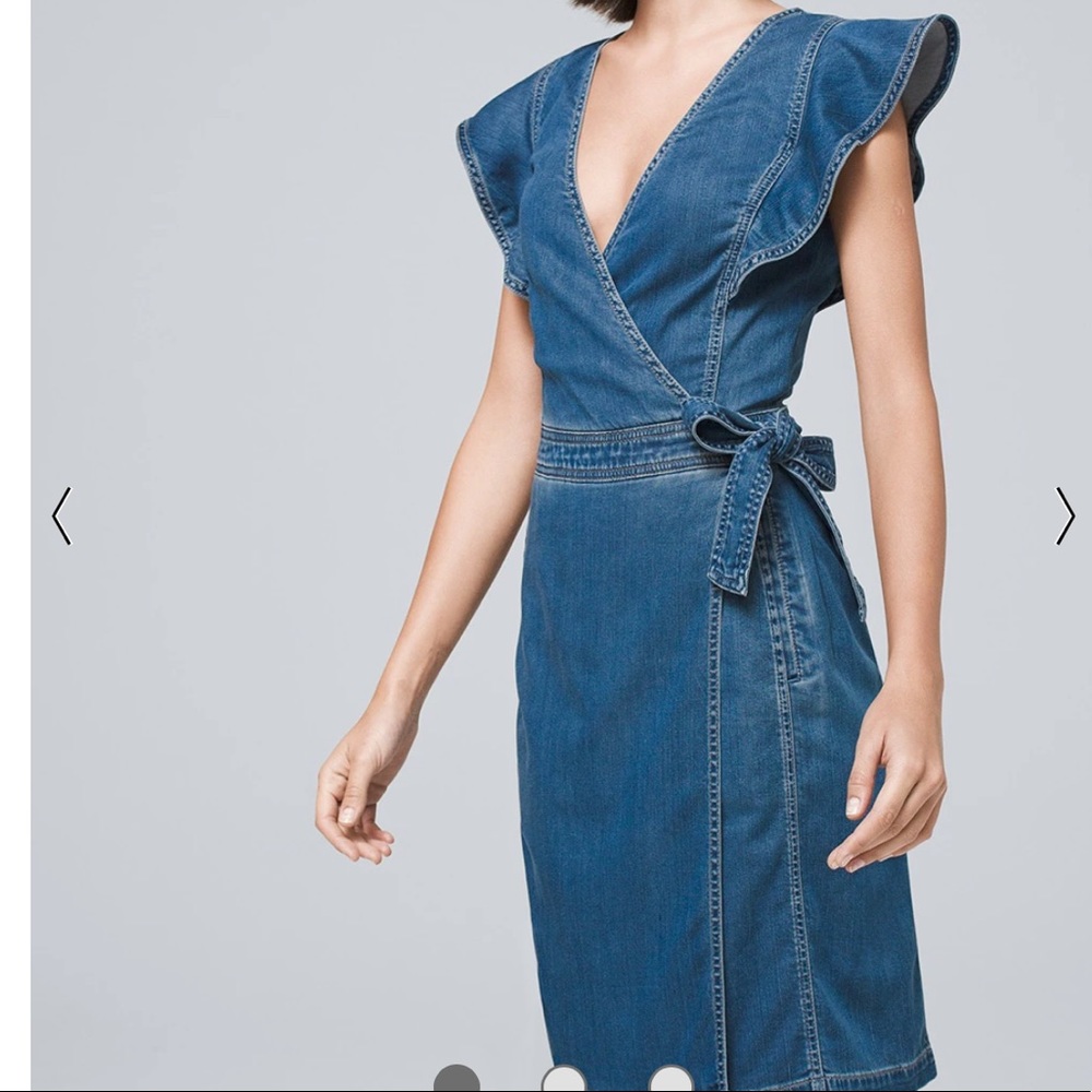 White House black market faux wrap denim dress
